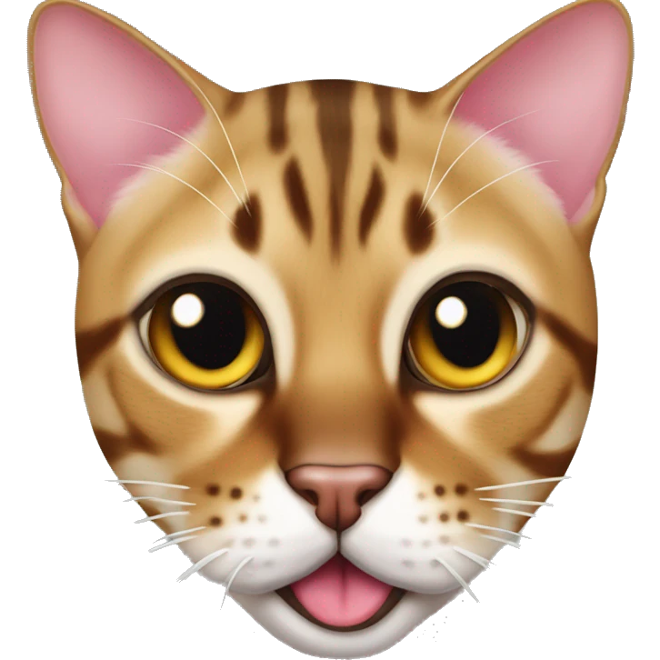 Brazen bengal cat muzzle shows his tongue big emoji