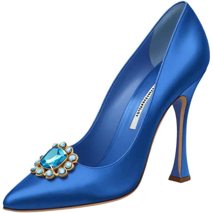 manolo blahink one pair 90's satin pump with jewellry at front blue emoji