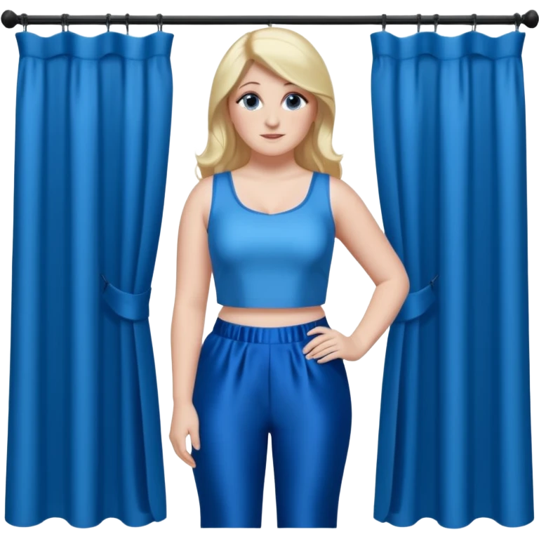 Meghan Trainor dressed in blue crop and blue silk pants standing in front of blue curtain  emoji
