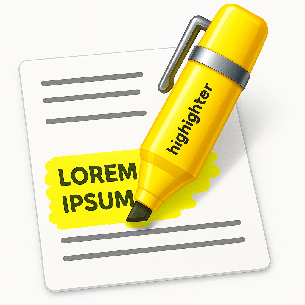 Make the highlighter pen clearly highlight text on the paper in the style of apple style emojis emoji