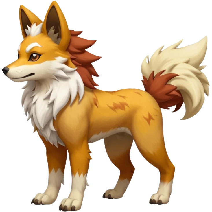 Golden Sun-Glow Sand-Dusted Warm Desert-Shaded Canid Lycanroc-Arcanine-fakemon hybrid creature (full body) emoji