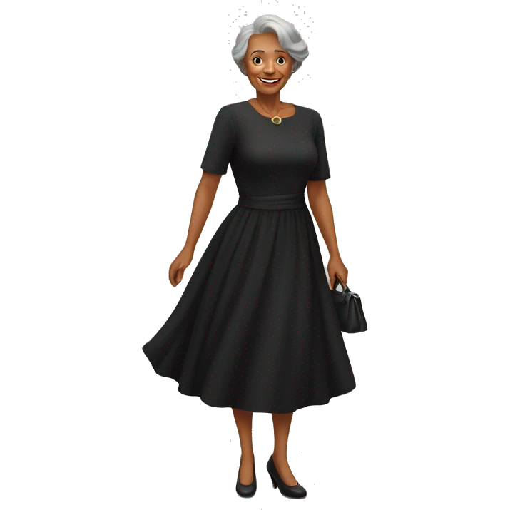 demure black dress full length selfie of older woman emoji