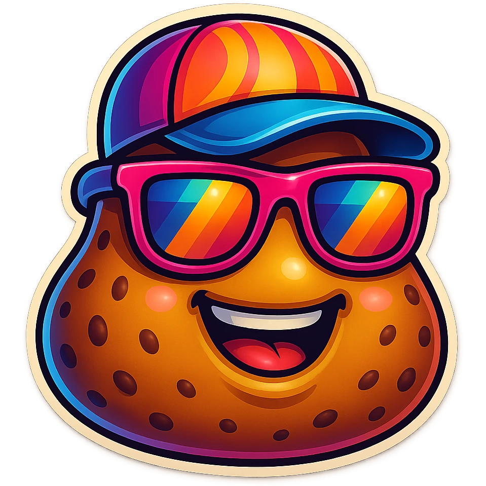 Add funky sunglasses and a funky cap to the cute poop, keep it looking cool with no background. emoji