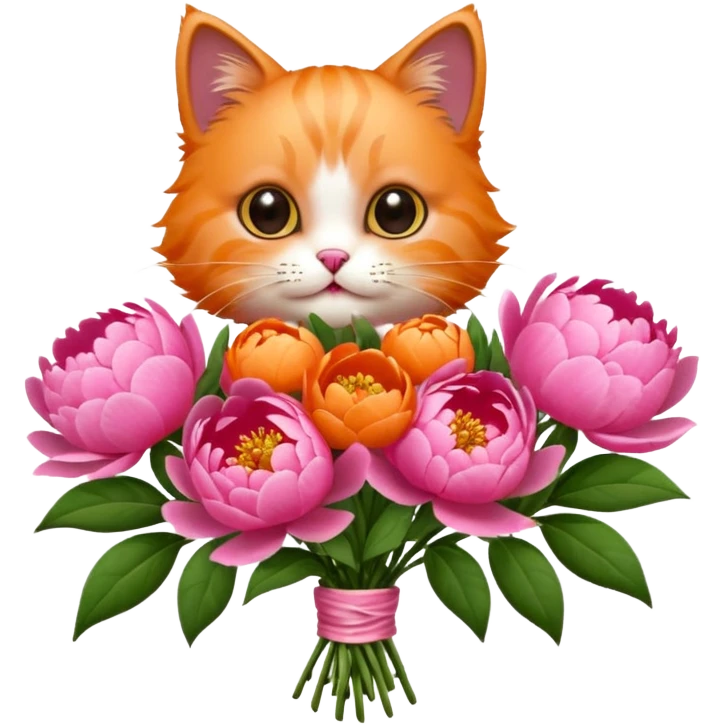 Cute cat Handing pink peonies like reaching a hand and handing them out a bouquet of them not a physical hand the cats hand  emoji