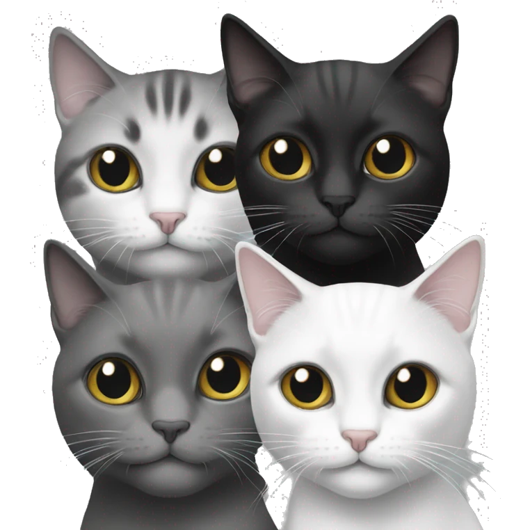 three cats: black grey and white-grey emoji