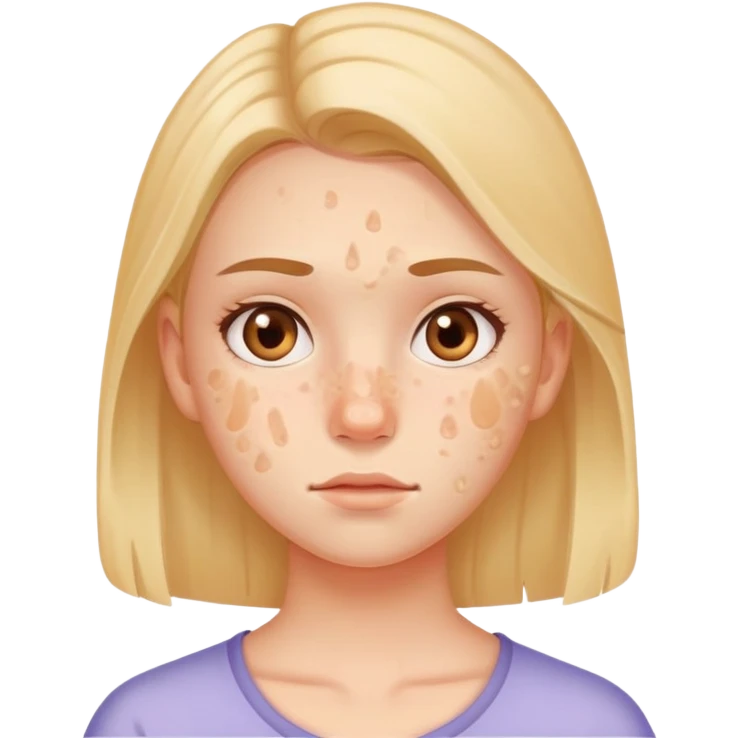 chica con acné en el rostro, expresión neutral, fondo claro emoji