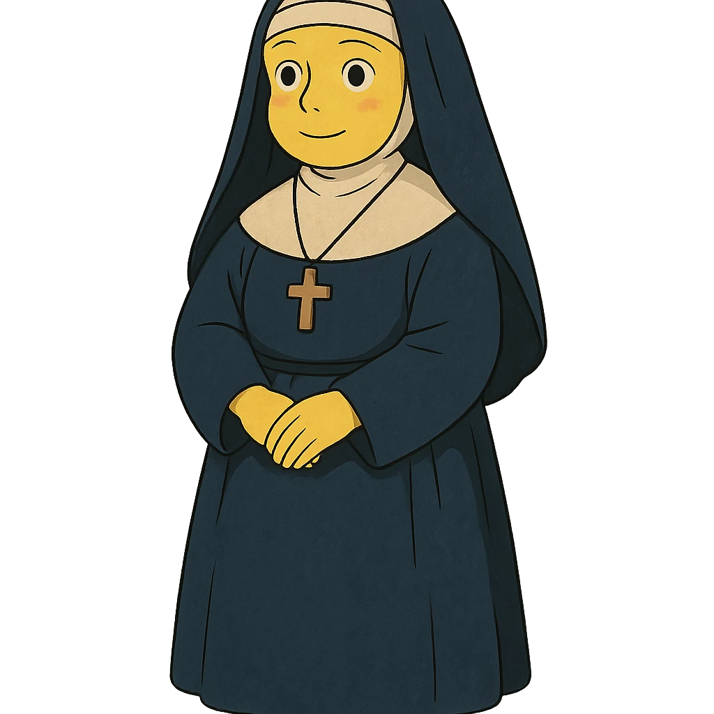 ghibli style nun with yellow skin emoji