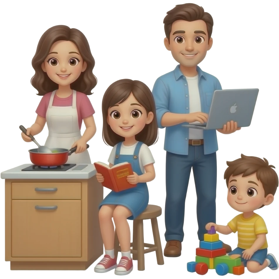 family juggling responsibilities emoji