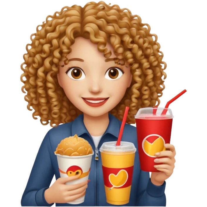 curly hair woman holding fastfood drink emoji