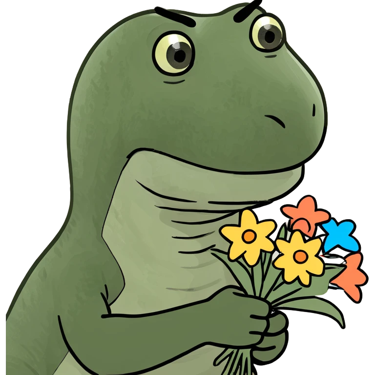 Dinosaur holding a bouquet of flowers  emoji