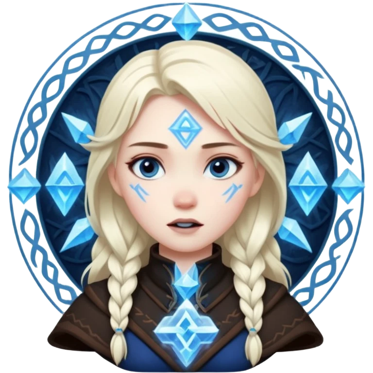 Woman frozen mid-spell, glowing runes around her body, charged silence emoji