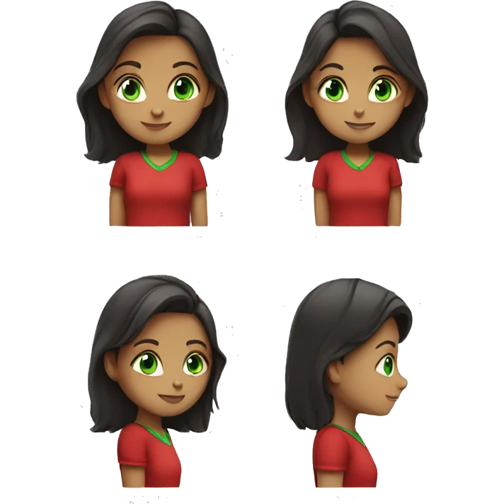 girl in red shirt with green eyes and dark hair emoji