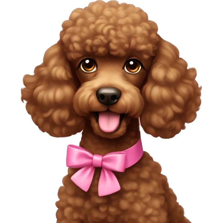 brown poodle with a pink bow collar emoji