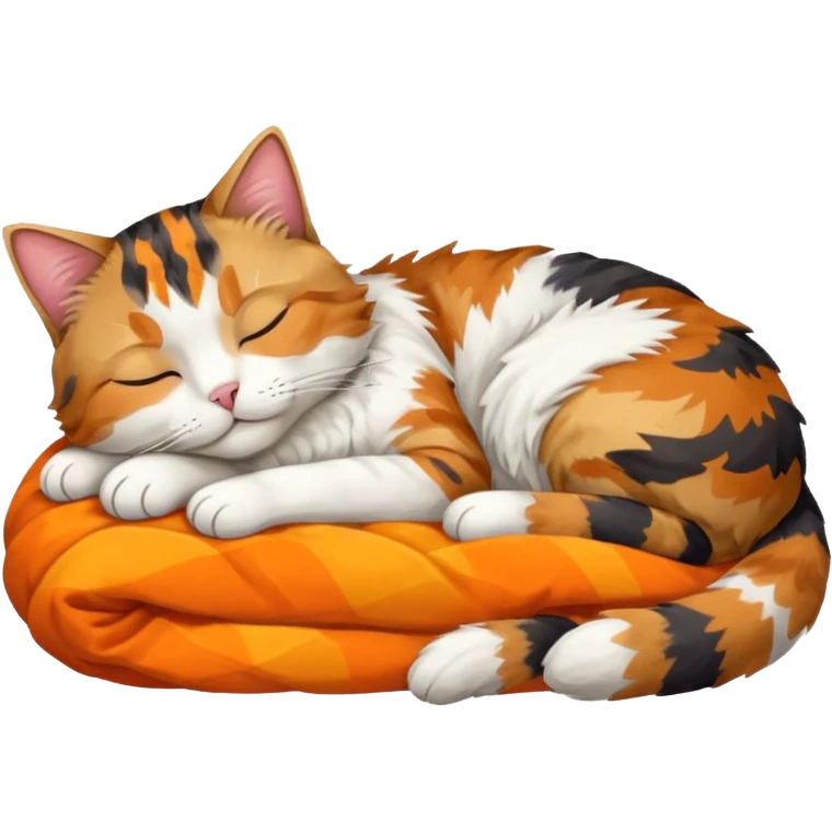 full body colourful light patched calico tabby cat sleeping emoji