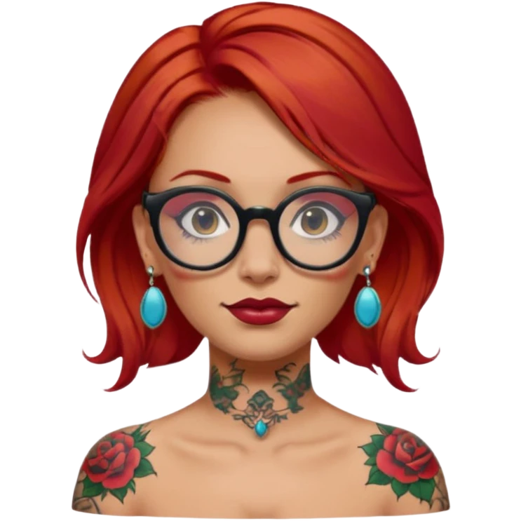 red hair woman with extra  big earring and face tattoed and wearing big glasses emoji