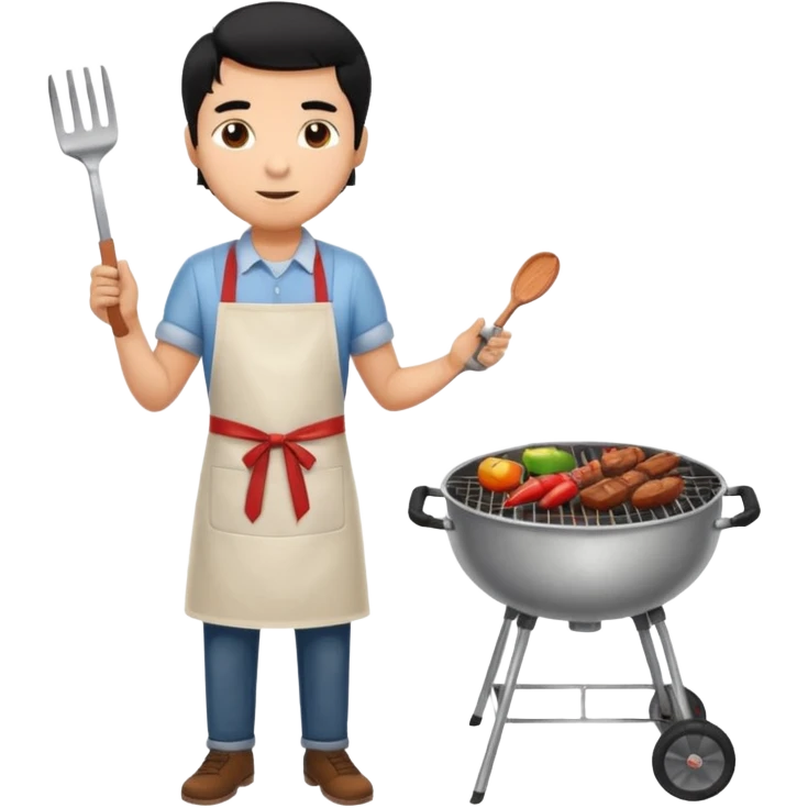 man cooking barbecue full-body black hair brown skin emoji