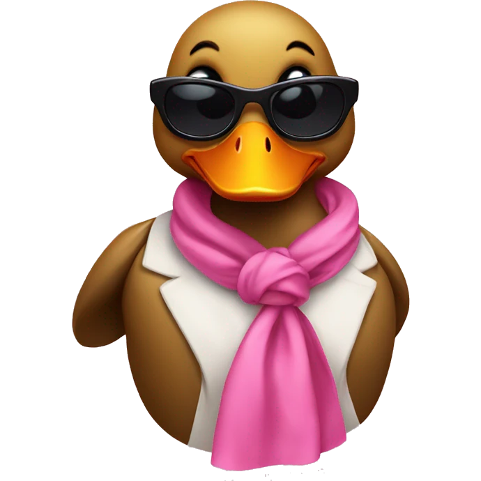 Duck wearing coquette clothes and a pink knot with sunglasses emoji