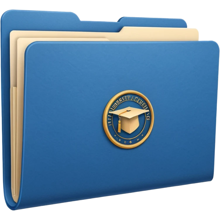 A simple emoji-style icon of a white textured paper folder, clean and formal, with sharp edges, minimal shading, and an embossed university degree/certification seal on the front, conveying academic achievement and official records. emoji