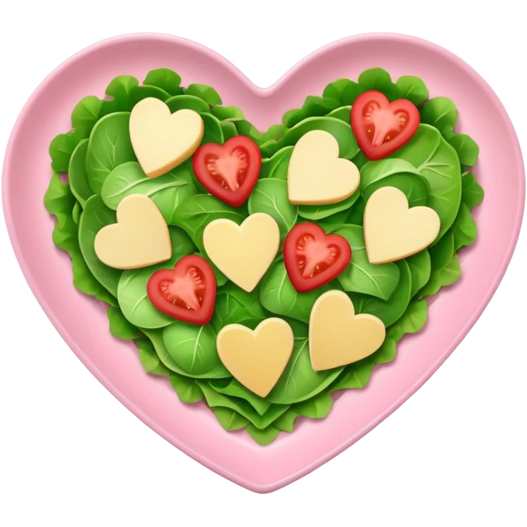 green salad in a light pink heart shaped plate emoji