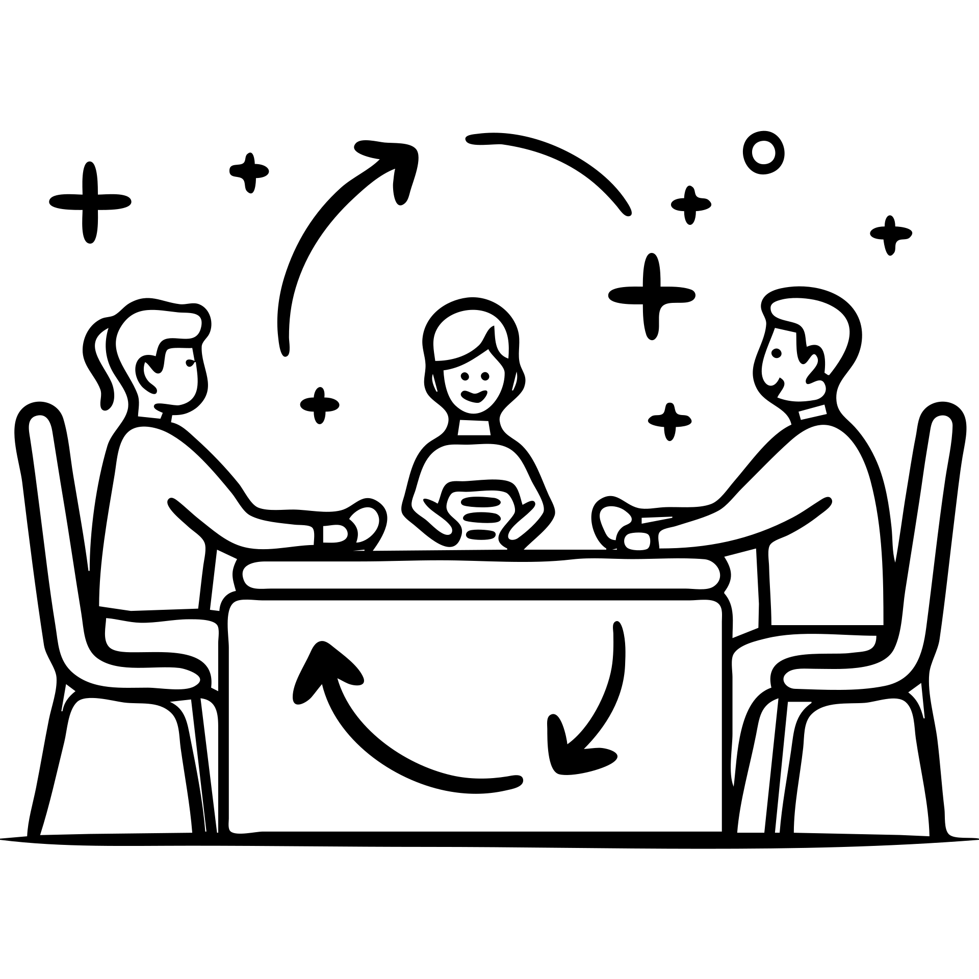 Committee members around a table with financial documents and circular arrows representing revolving funds, with the text "บทบาทคณะกรรมการทุนหมุนเวียน" emoji