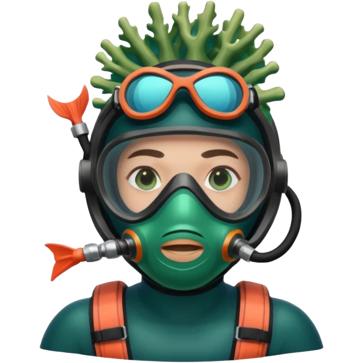 Diver + green mask,Coral Diver. emoji