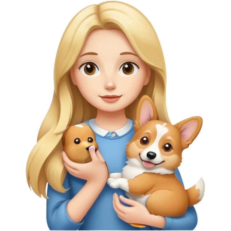 金发长发女孩抱着柯基 emoji