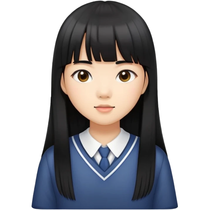 Asian-skinned schoolgirl with long straight black hair and straight bangs emoji
