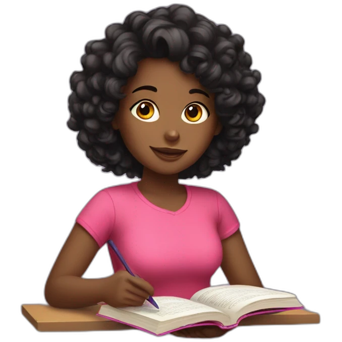colorful girl with black, shoulder length, curly hair reading a book emoji