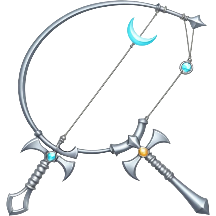 Elegant silver bow weapon with glowing string, crescent-moon motifs. emoji