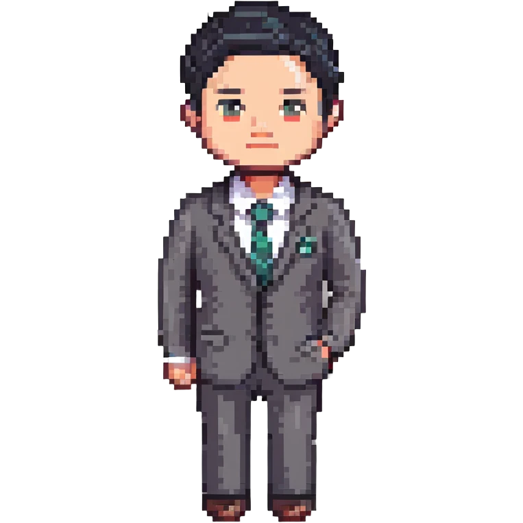 avatar image of a business man with black, very short hair cut, pixel art style emoji
