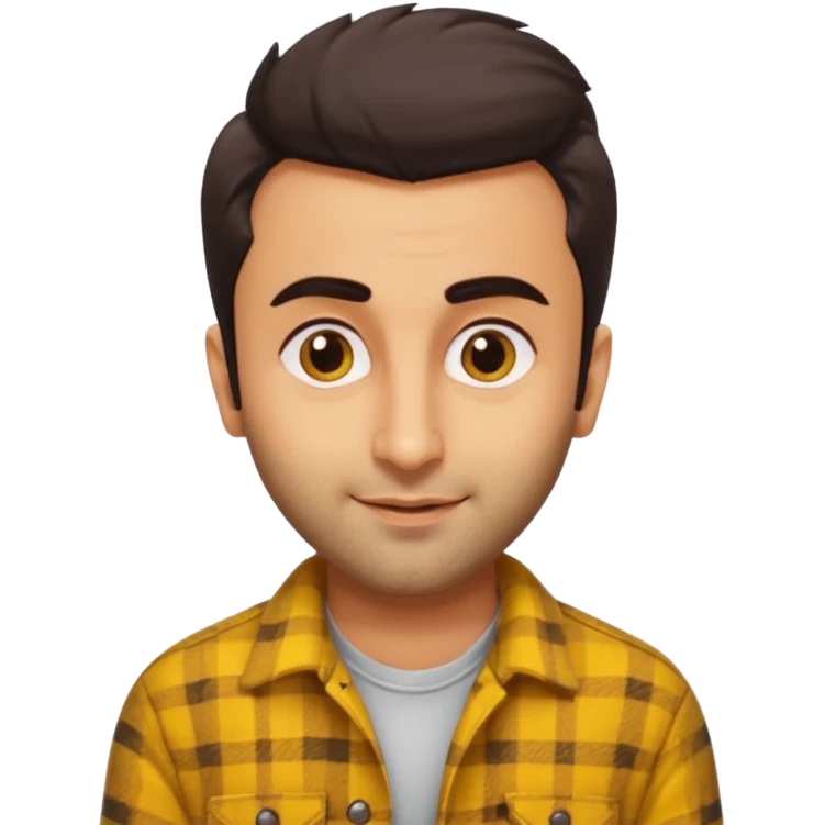 generate a pretty bratz emoji 
Make her look like Ranbir kapoor wearing a yellow flannel shirt, smirkinh

She should look exactly  like ranbir kapoor!  emoji