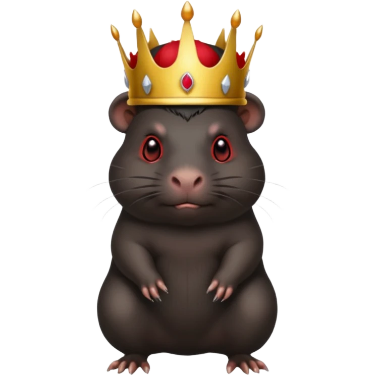 full body black guinea pig, red eyes, demon crown, menacing stance emoji