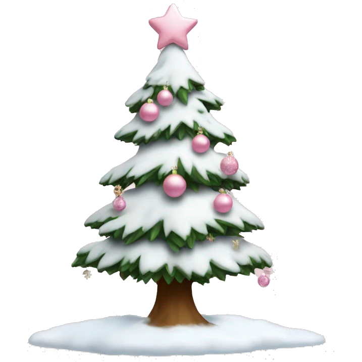 Chrismas tree with snow and baby pink ornaments  emoji
