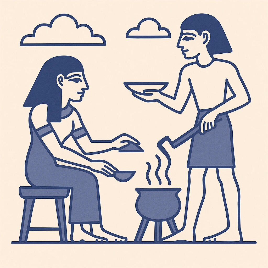 ancient Egyptian cooking scene in hieroglyphic style emoji