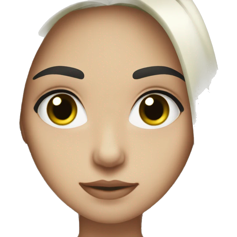 white skin, green eyes, dark brown hair, black eyebrows emoji
