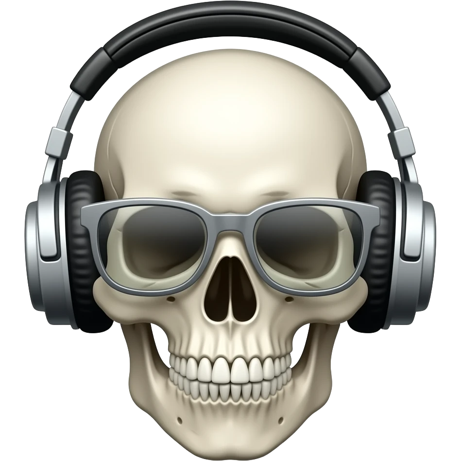 Una calavera con anteojos de metal auriculares emoji