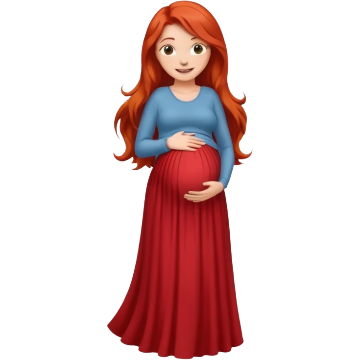 Make a girl with long red hair, pregnant with long skirt emoji