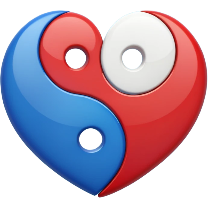Make a yin yang like heart emoji with the colors being blue and red emoji