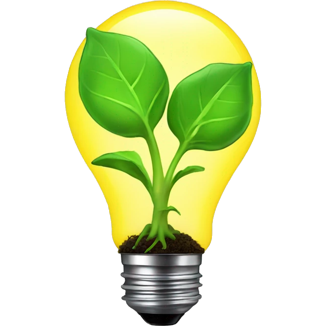 a plant sprout inside a yellow glowing idea lightbulb emoji