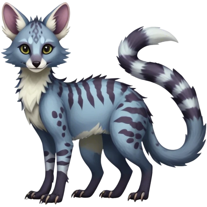 Feral Rare Fantasy dark pastel Vernid-Sergal-Genet-Trico-species by LiLaiRa, random markings, tufted ears, full body emoji