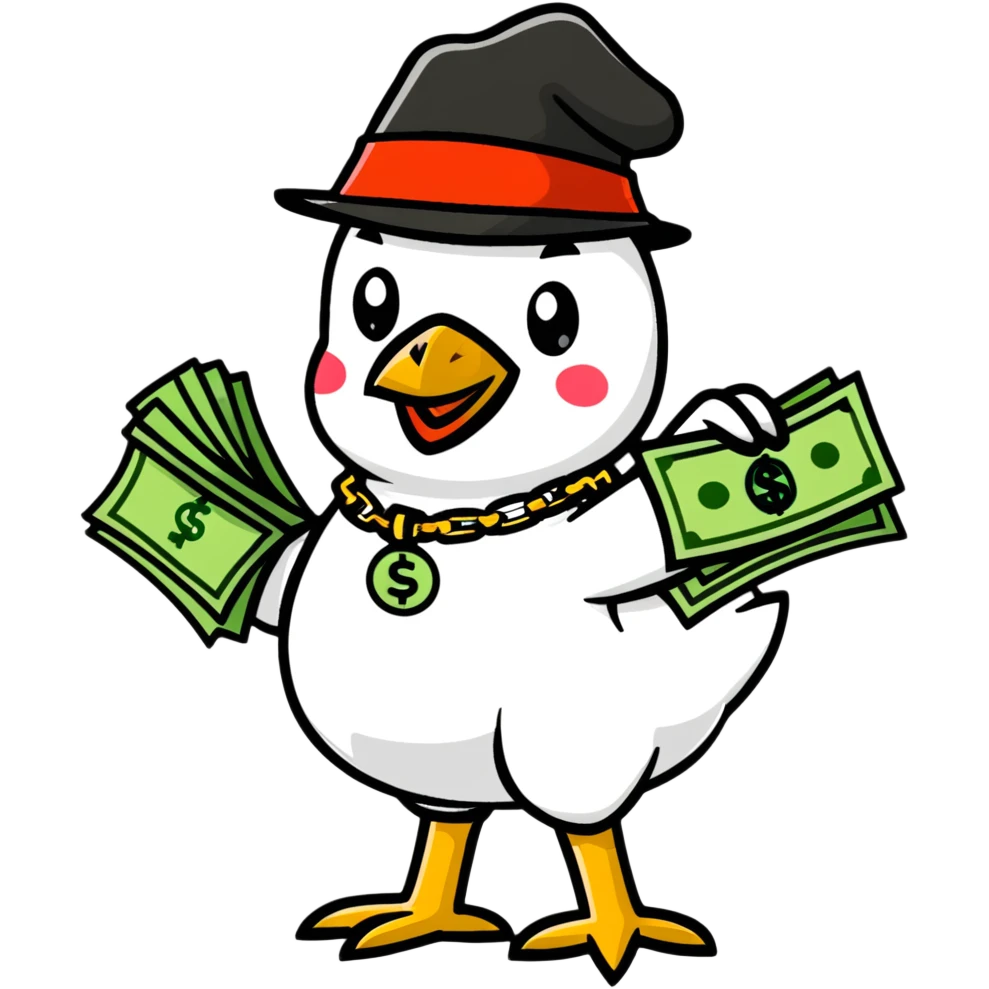 cool chicken gangster with money and bling emoji