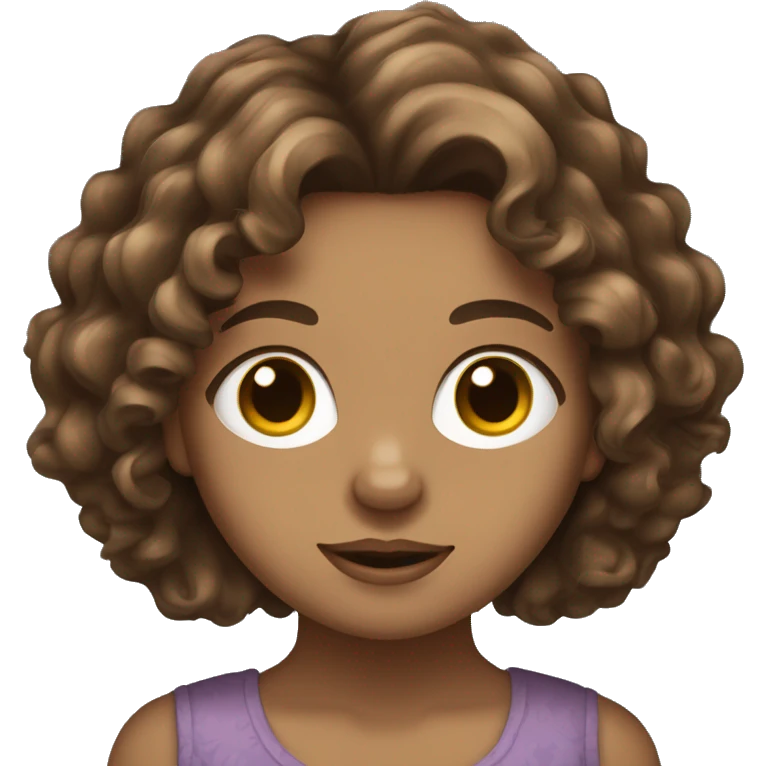 curly medium length brunette hair, white women holding a cute yorkie dog emoji