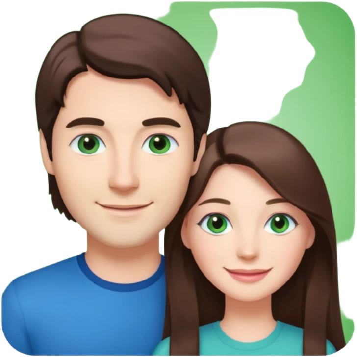 “A pink Polaroid-style photo of a couple: a white woman with long brunette hair and blue eyes, and a white man with short brunette hair and green eyes.” emoji