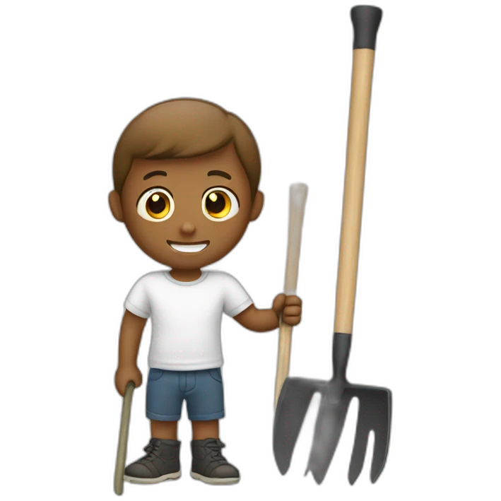 white kid holding a rake emoji