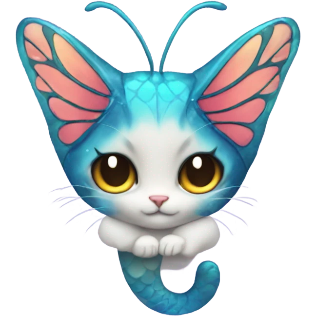 cat body and face with mermaid tail and butterfly wings  emoji