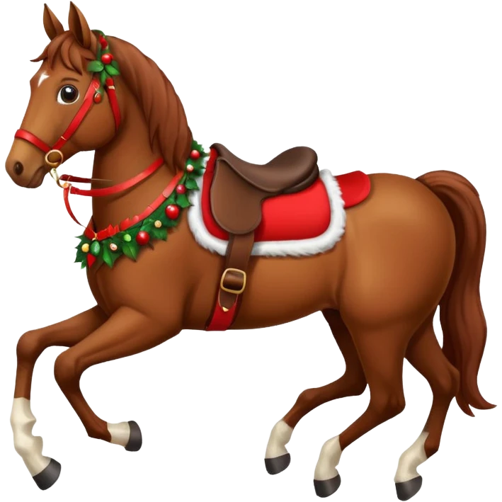 christmas brown horse with a red saddle emoji