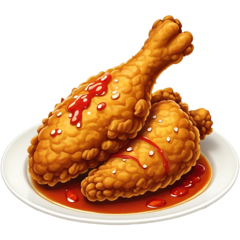 Cinematic Realistic Korean Fried Chicken Dish Emoji, depicted as crispy, golden-fried chicken glazed in a tangy sauce rendered with detailed textures and vibrant, dynamic lighting. emoji