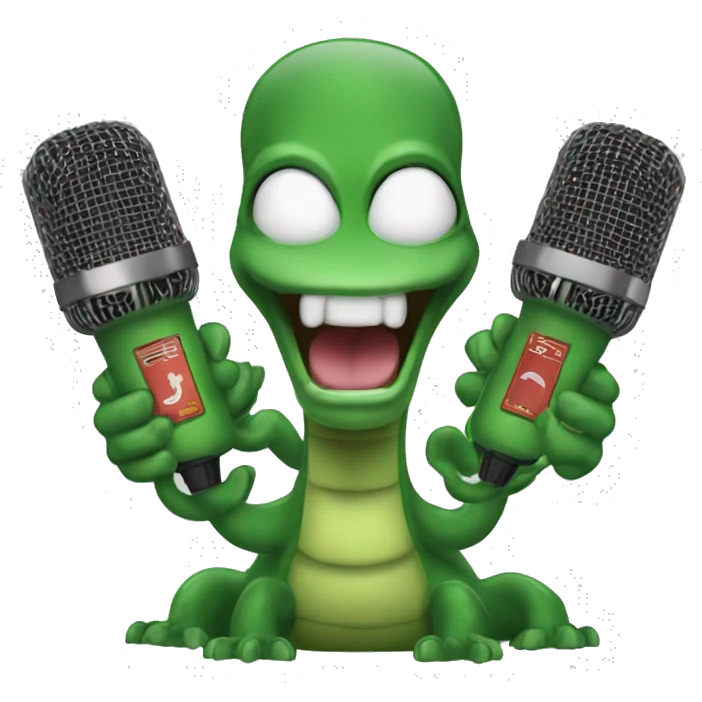 three-headed hydra holding a shure sm58 microphone in its paws emoji