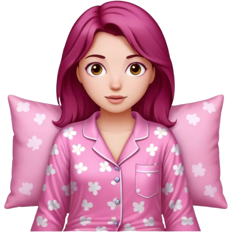 A beautiful, burgundy haired girl wearing pink pajamas emoji