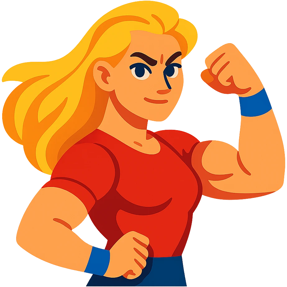 strong blond woman flexing emoji